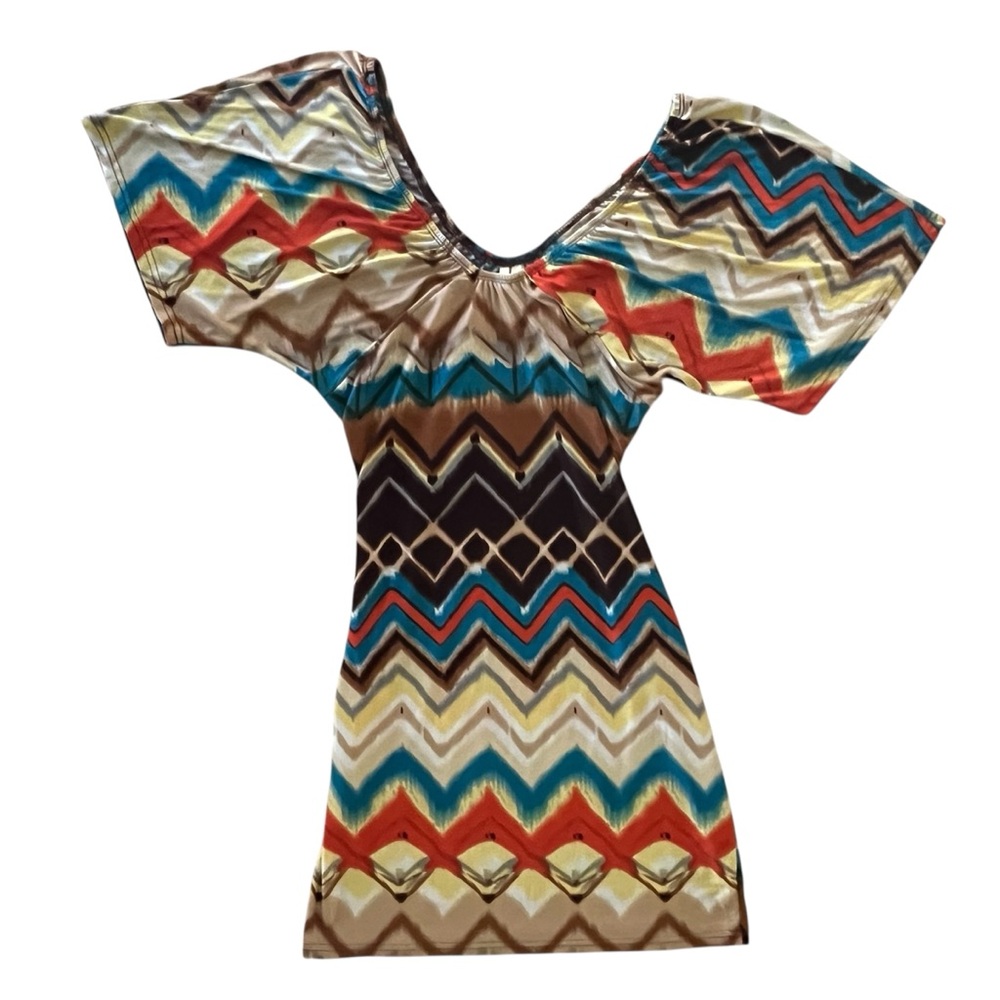 Cristinalove Chevron Mini Dress M Boho Zigzag Kimono Sleeve Whimsigoth Festival